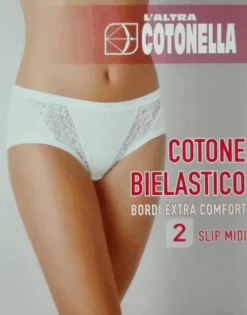 Slip Midi Donna Cotone Elasticizzato E Pizzo Cotonella GD130 -Sconto Enrico Coveri 130