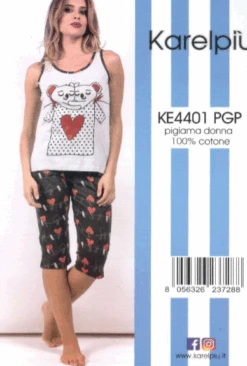 Pigiama Donna Corto Canottiera 100% Cotone Karelpiu' 4401