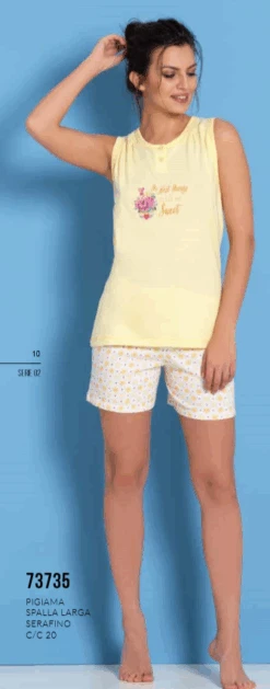 Pigiama Donna Spalla Larga Corto 100% Cotone Miami 73735 Outlet