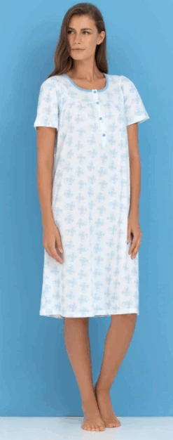 Camicia Da Notte Mezza Manica 100% Cotone Linclalor 74035 Outlet