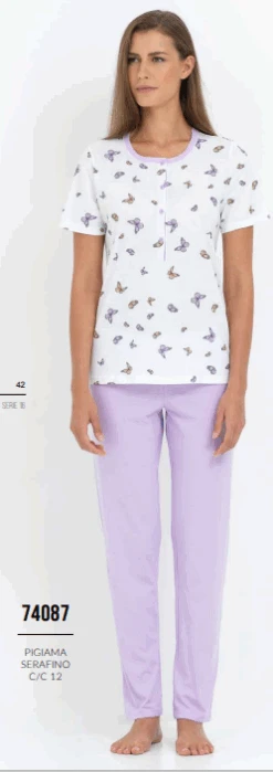 Pigiama Donna M/M Pantalone Lungo 100% Cotone Linclalor 74087 Special Price