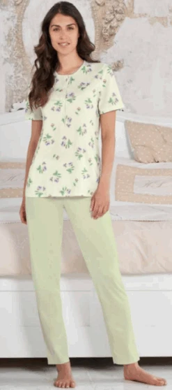 Pigiama Donna M/M Aperto Pantalone Lungo 100% Cotone Linclalor 74440