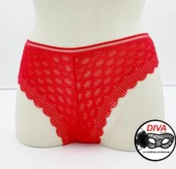 Slip Rosso Donna Brasiliano Pizzo Diva By Prive' 3553 Pizzo Elasticizzato Avanti E Dietro